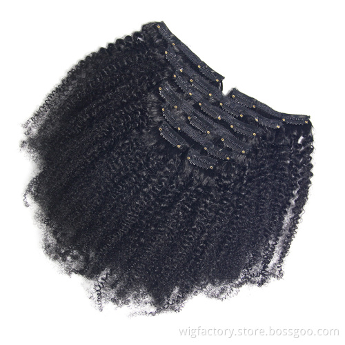wholesale cheap hair extension clip-ins, 140g 8pcs afro curly hair extensions human hair, indian curly hair raw unprocessed 100%